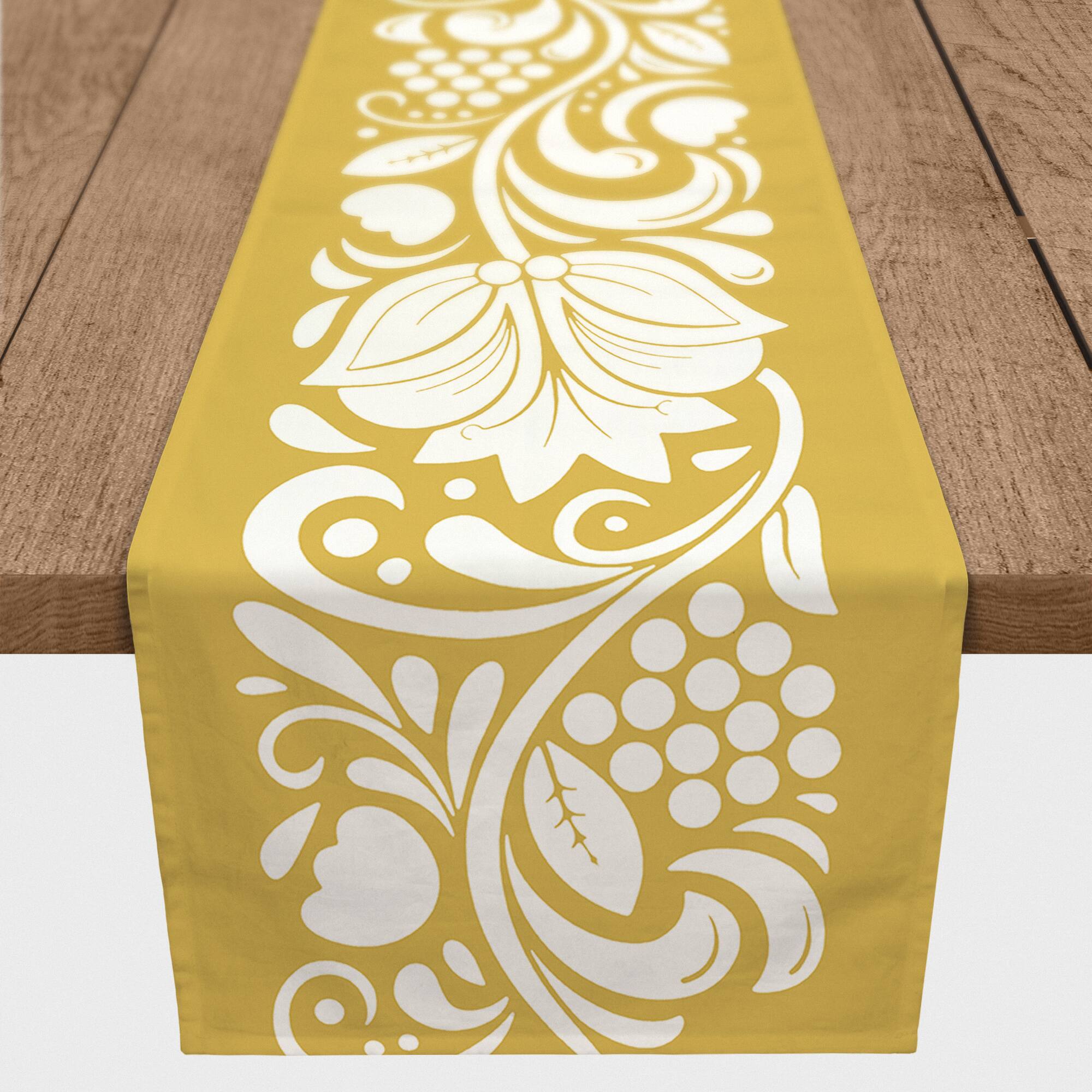 Folk Floral Yellow 16" x 90" Cotton Twill Runner